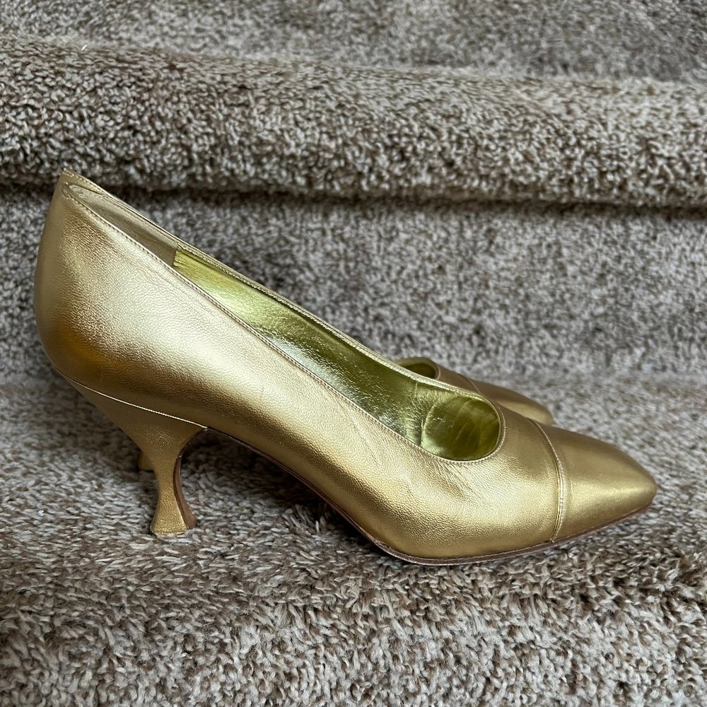 Chanel Women's Gold Leather Pumps Heels -